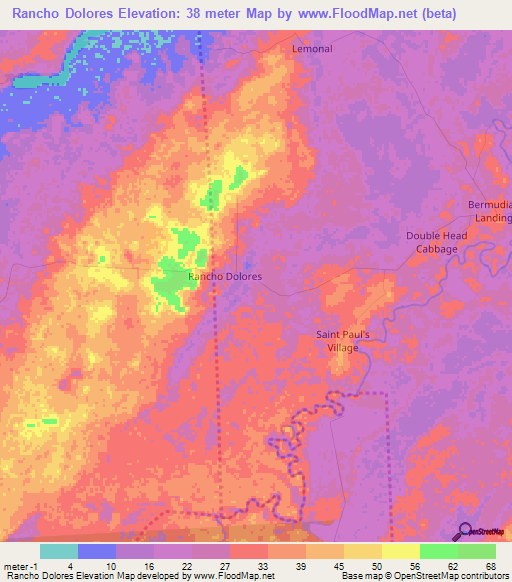Rancho Dolores,Belize Elevation Map