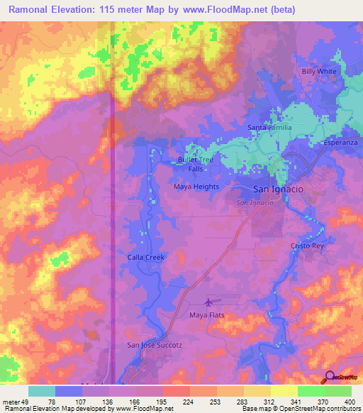Ramonal,Belize Elevation Map
