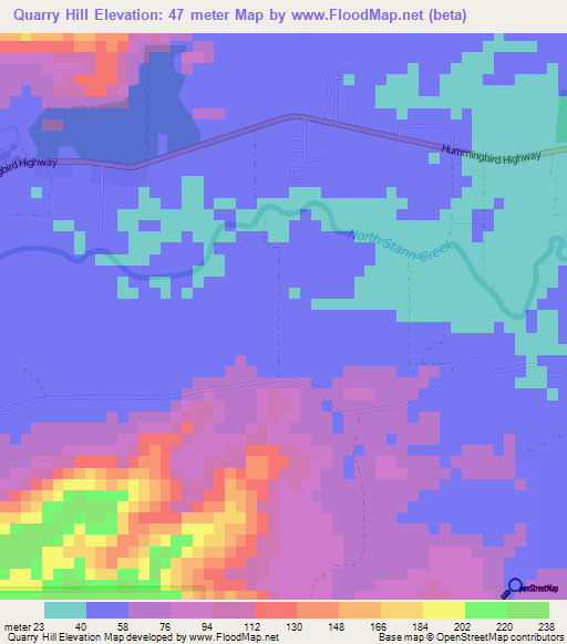 Quarry Hill,Belize Elevation Map