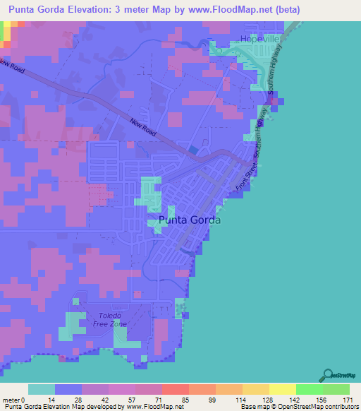 Punta Gorda,Belize Elevation Map