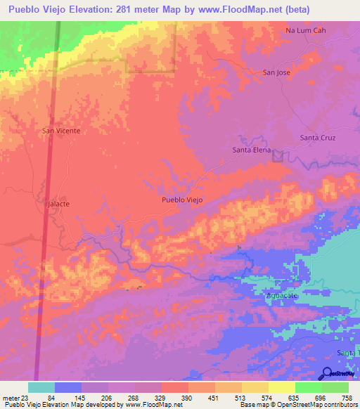 Pueblo Viejo,Belize Elevation Map