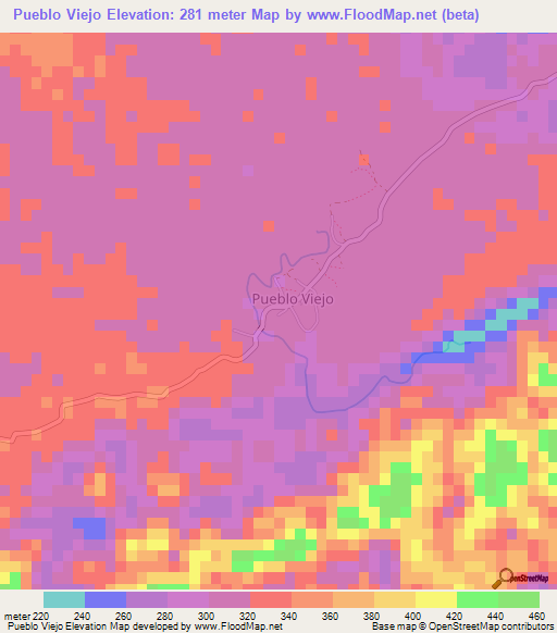 Pueblo Viejo,Belize Elevation Map