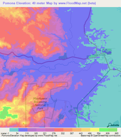 Pomona,Belize Elevation Map