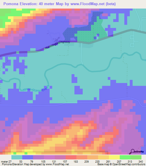 Pomona,Belize Elevation Map