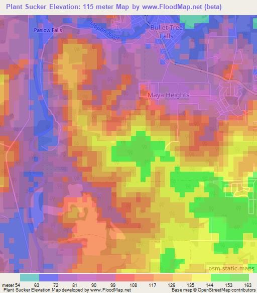 Plant Sucker,Belize Elevation Map