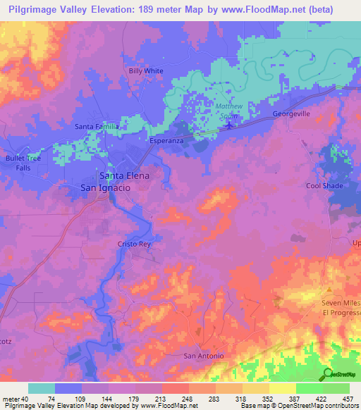 Pilgrimage Valley,Belize Elevation Map