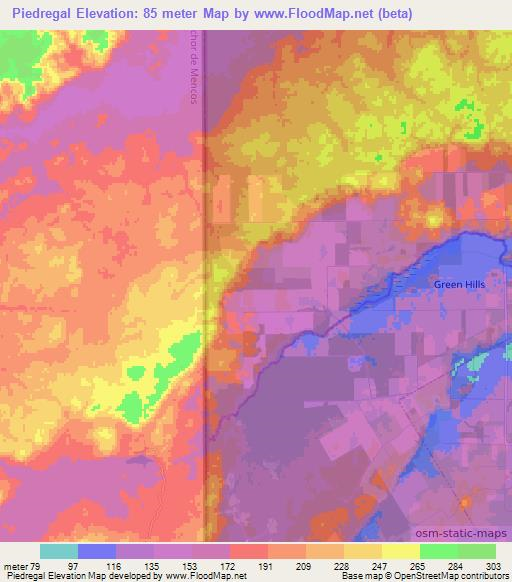 Piedregal,Belize Elevation Map