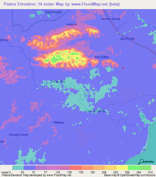 Piebra,Belize Elevation Map