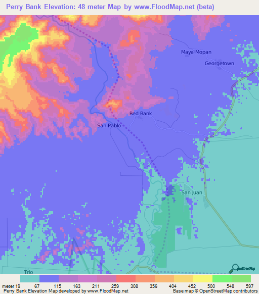 Perry Bank,Belize Elevation Map