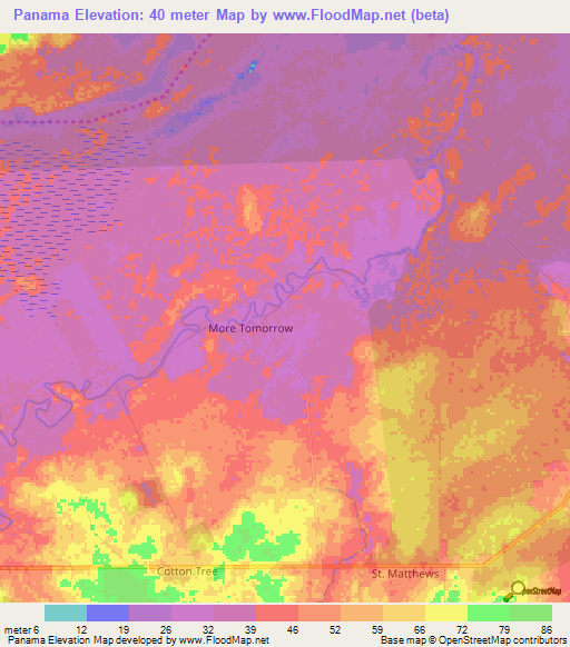 Panama,Belize Elevation Map