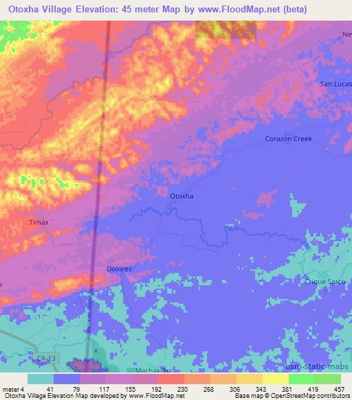 Otoxha Village,Belize Elevation Map