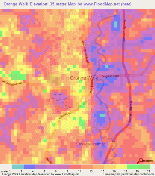 Orange Walk,Belize Elevation Map