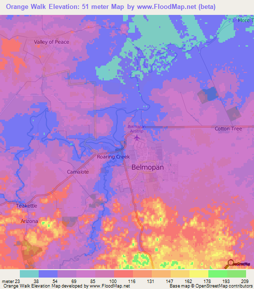 Orange Walk,Belize Elevation Map
