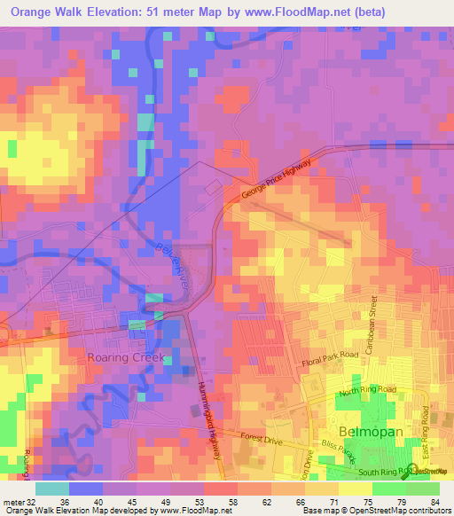 Orange Walk,Belize Elevation Map