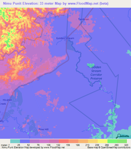 Nimu Punit,Belize Elevation Map
