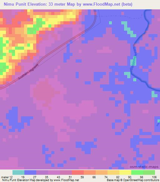 Nimu Punit,Belize Elevation Map