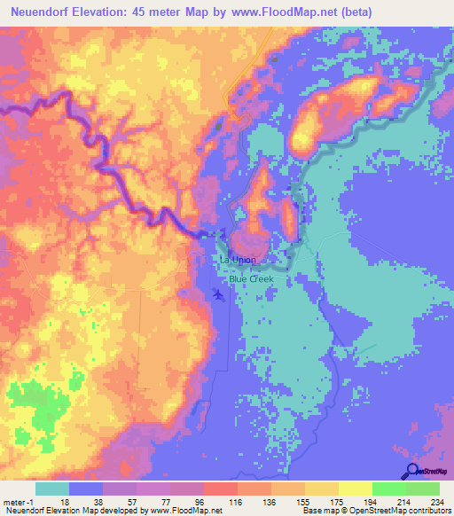 Neuendorf,Belize Elevation Map