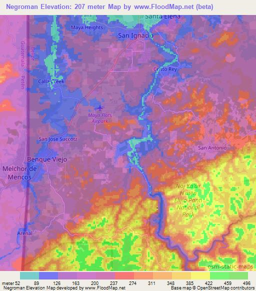 Negroman,Belize Elevation Map