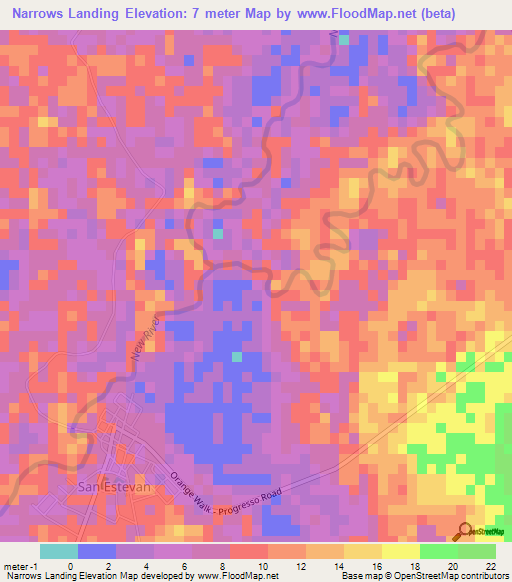 Narrows Landing,Belize Elevation Map
