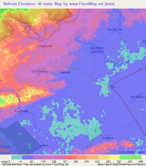Nafreda,Belize Elevation Map