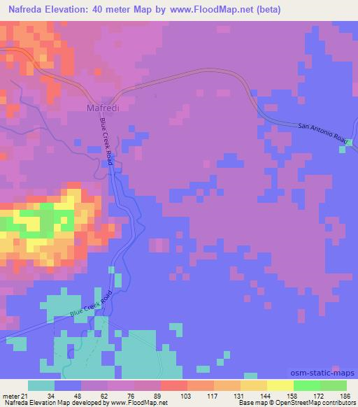 Nafreda,Belize Elevation Map