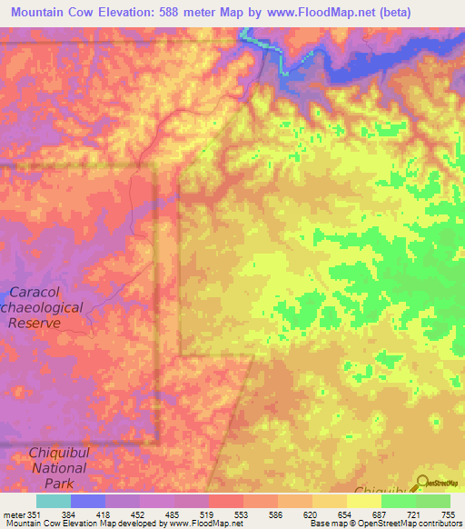 Mountain Cow,Belize Elevation Map