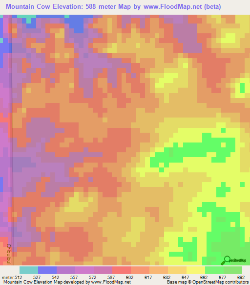 Mountain Cow,Belize Elevation Map