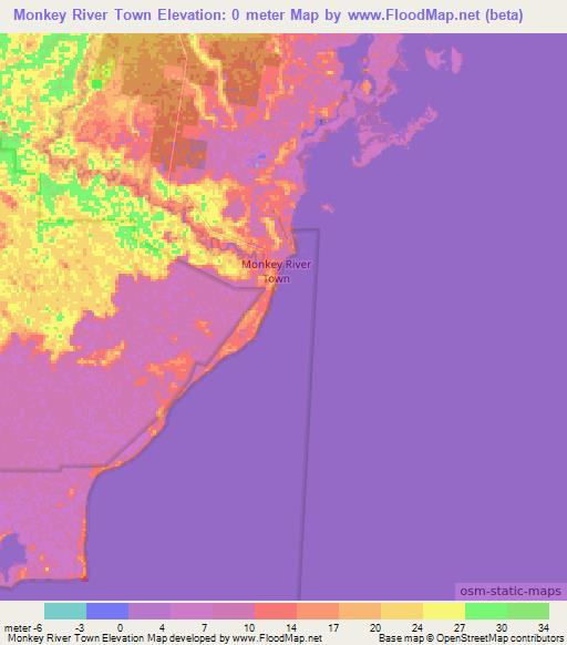 Monkey River Town,Belize Elevation Map