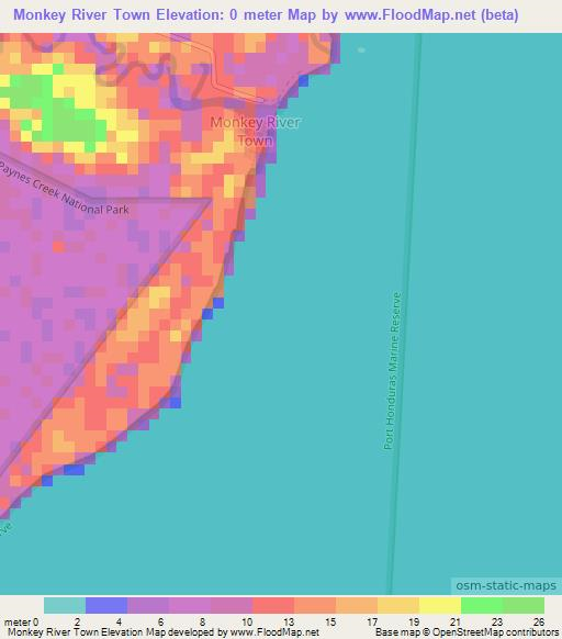 Monkey River Town,Belize Elevation Map