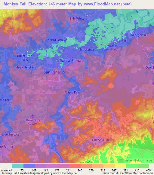 Monkey Fall,Belize Elevation Map