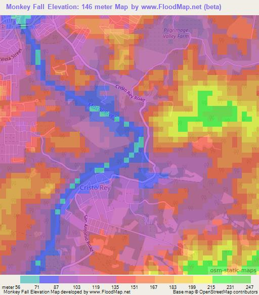 Monkey Fall,Belize Elevation Map