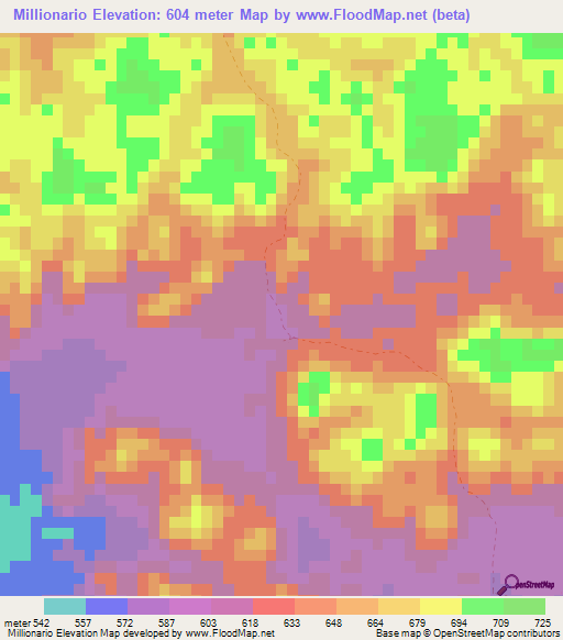 Millionario,Belize Elevation Map