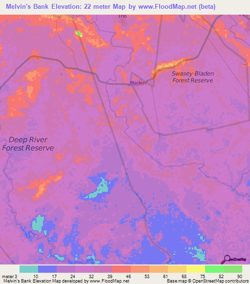 Melvin's Bank,Belize Elevation Map