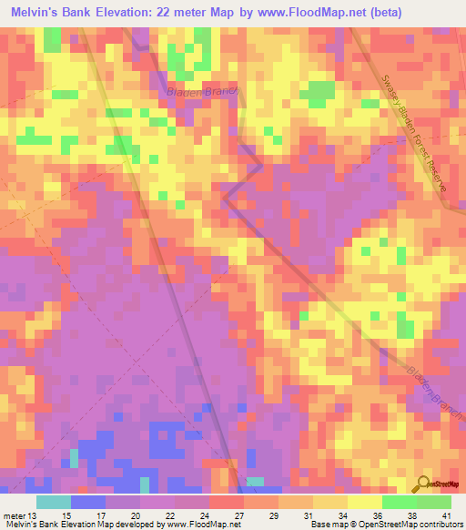 Melvin's Bank,Belize Elevation Map