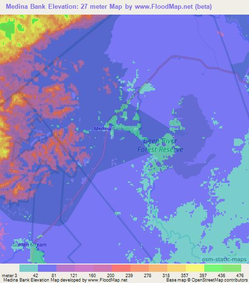 Medina Bank,Belize Elevation Map