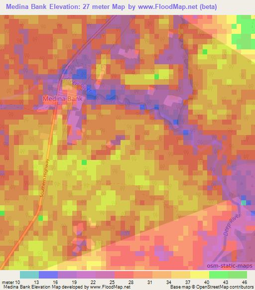 Medina Bank,Belize Elevation Map