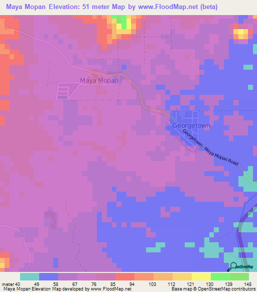 Maya Mopan,Belize Elevation Map