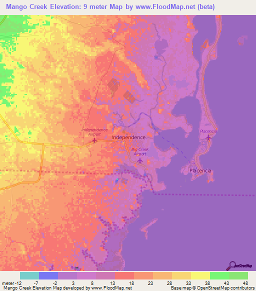 Mango Creek,Belize Elevation Map