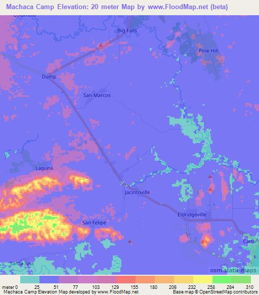 Machaca Camp,Belize Elevation Map