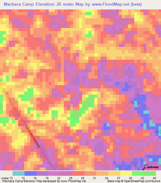 Machaca Camp,Belize Elevation Map