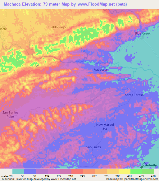 Machaca,Belize Elevation Map