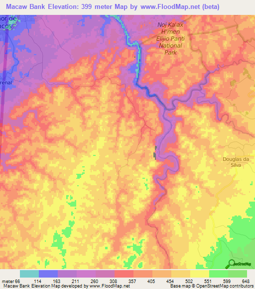 Macaw Bank,Belize Elevation Map