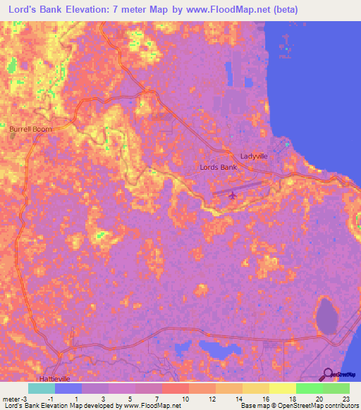 Lord's Bank,Belize Elevation Map