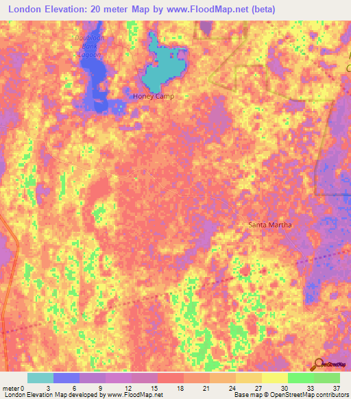 London,Belize Elevation Map