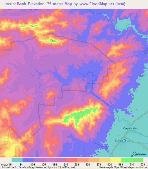 Locust Bank,Belize Elevation Map