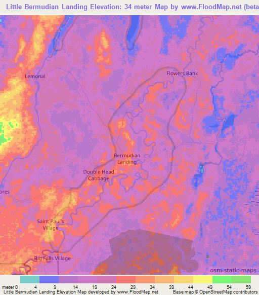 Little Bermudian Landing,Belize Elevation Map