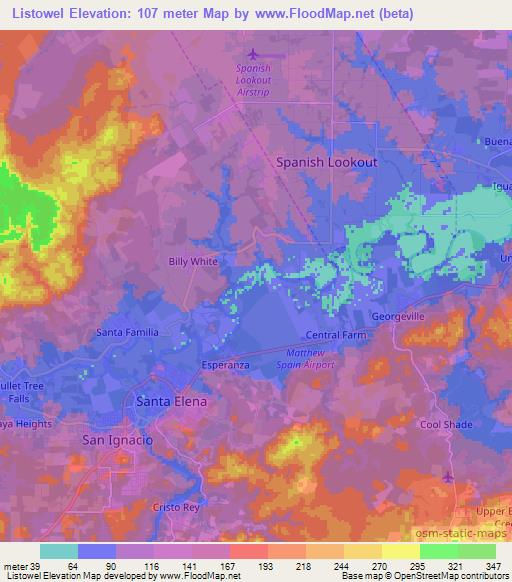 Listowel,Belize Elevation Map
