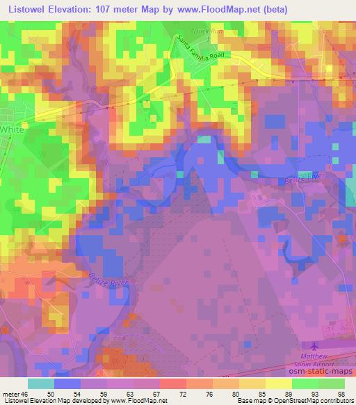 Listowel,Belize Elevation Map