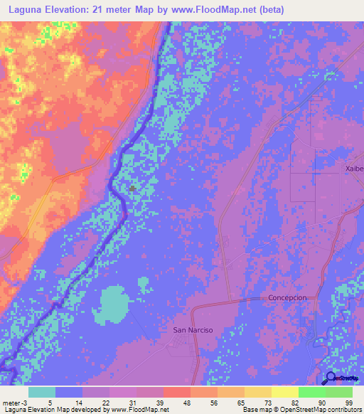 Laguna,Belize Elevation Map