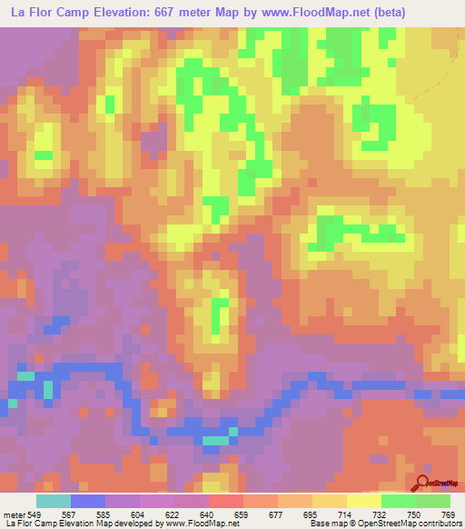 La Flor Camp,Belize Elevation Map